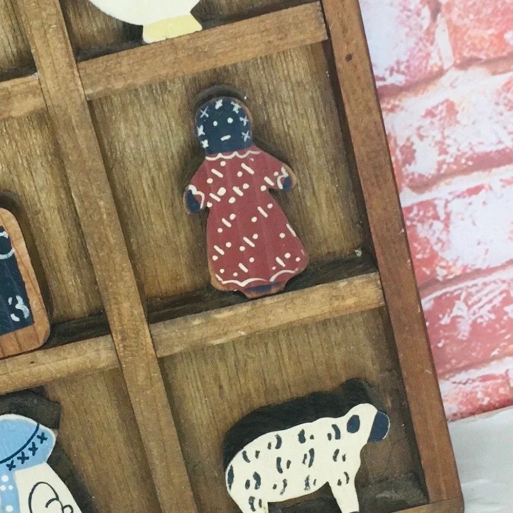Vintage Hand Panted Rustic Wooden Farmhouse Nursery Shadow Box Wall Decor